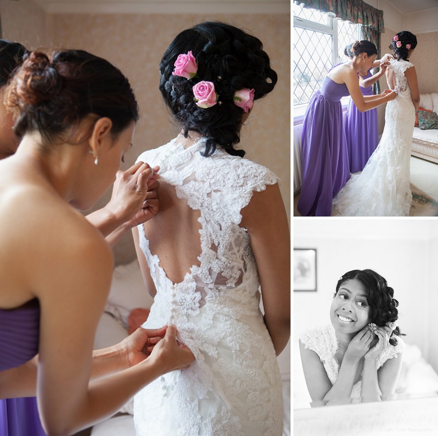 bridesmaids help bride get ready